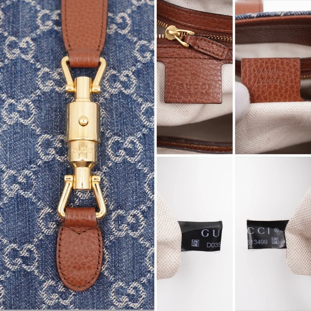 CF08 💟 GUCCI Jackie GG Denim and Leather Medium - Picture 9 of 15